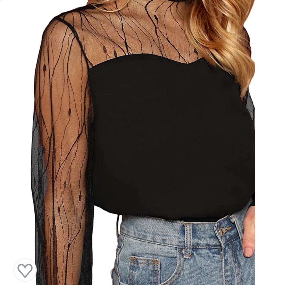 Black mesh sleeve top